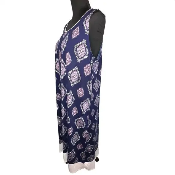 Anne Klein ladies L,sleeveless geometric block hem midi stretch Y2K nightgown - Picture 2 of 8